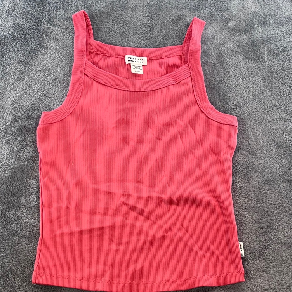 Billabong Ribbed Tank Top Coral Pink Square Neck Small MSP01-1115-01
